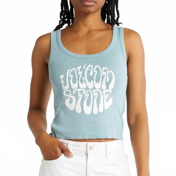 Volcom Ice Plunge Cotton Graphic Tank SMOKE BLUE Baby Tee - Picture 1 of 4